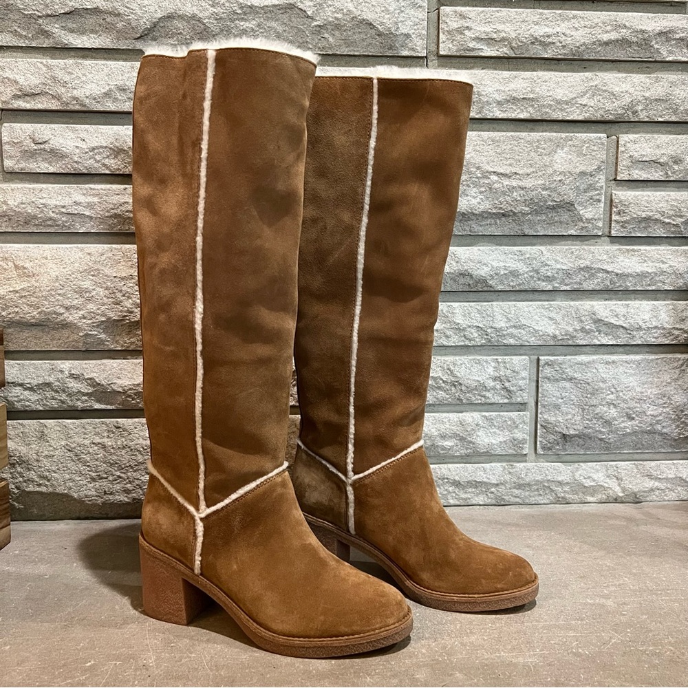 UGG Chestnut Brown Shearling Trim Knee-High Suede Boots